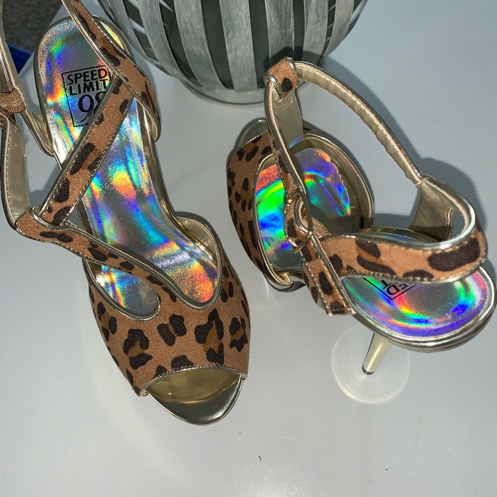 Leopard T-Strap Platform Heels - Picture 3 of 5